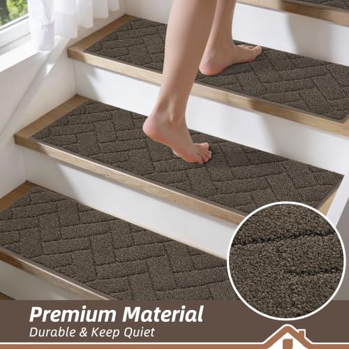 BEQHAUSE Non Slip Stair Treads for Wooden Steps 28" x 9", 15pcs, Brown - color: Brown - Geometric, size: 28 in X 9 in (15 Pieces)