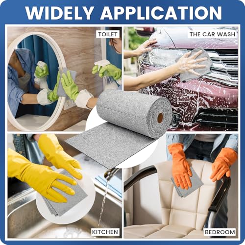 75 Pack Microfiber Cleaning Cloth Roll,Reusable Washable Ultra Tear Away Microfiber Towels,Absorbent Rags Drying Dishcloths for Car,Home,Garage or Shop Kitchen(Grey)