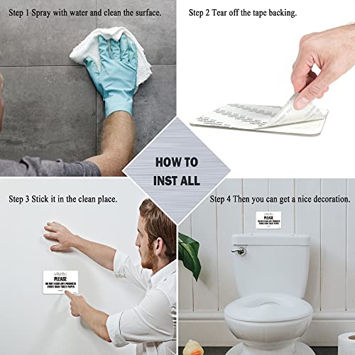 Flush Toilet Paper Only Sign 2 Pack 4" x 6" Acrylic Premium Finish Please Do Not Flush Signs,Durable, Include Adhesive Backing White