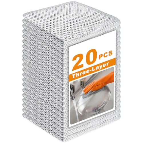 20 Pcs New Upgrade 3-Layer Metal Dish Cloth, 7.87x7.87 Inch Cleaning Cloth - color: Silvery 20 Pack