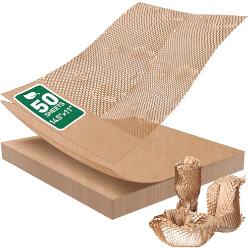 MAXECHO 50 Sheets Honeycomb Packing Paper Expanded Size 12" × 16" Unexpanded Size 14.5" × 11" Bubble Cushioning Wrap for Moving Shipping Products Gifts Wrapping Essentials Packaging Materials Supplies - size: 11" × 14.5"