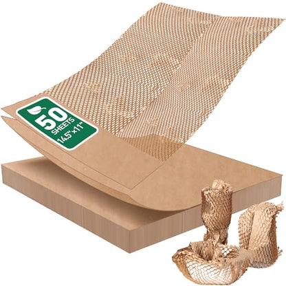 MAXECHO 50 Sheets Honeycomb Packing Paper Expanded Size 12" × 16" Unexpanded Size 14.5" × 11" Bubble Cushioning Wrap for Moving Shipping Products Gifts Wrapping Essentials Packaging Materials Supplies - size: 11" × 14.5"