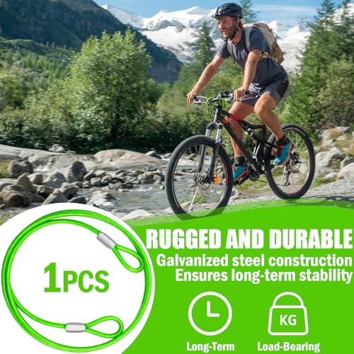 4.7mm(3/16") Steel Security Cable with Loops, Bike Lock Cable, 1Pack - color: Green, size: 30FT-(1Pack)