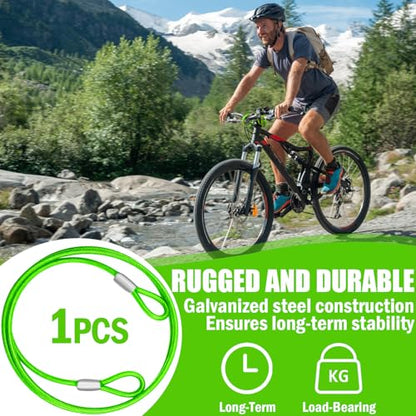 4.7mm(3/16") Steel Security Cable with Loops, Bike Lock Cable, 1Pack - color: Green, size: 15FT-(1Pack)