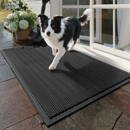 Front Door Mat Outside Entrance Drainage Doormat Black 20"x31" - color: Black, size: 20''x31''