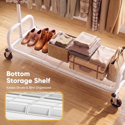 HOKEEPER Clothes Rack 450LBS Adjustable Garment Rack with Wheels, White - color: White