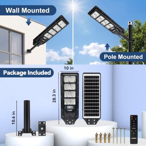 LANGY 2PACK Solar Street Lights Outdoor Lamp 200000 lumens with Remote Control,Dusk to Dawn Motion Sensor,IP66 Waterproof Solar Powered Outdoor Lamp for Parking Lots,Yard,Barn Basketball Court - size: 2PACK 200000LM