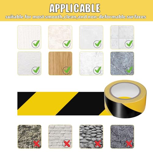 Hazard Tape 2 Inch x 108 Feet Black & Yellow Ultra-Adhesive Hazard Warning Safety Stripe Tape, Adhesive Marking Barrier Tape for Marking Floor, Walls - color: Black & Yellow
