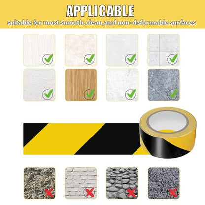 Hazard Tape 2 Inch x 108 Feet Black & Yellow Ultra-Adhesive Hazard Warning Safety Stripe Tape, Adhesive Marking Barrier Tape for Marking Floor, Walls - color: Black & Yellow