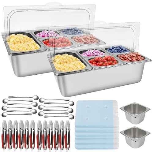 2P Pizza Topping Station 7 Pans Stainless Steel Spice - color: Silver, size: Flip Cover 17 Pans