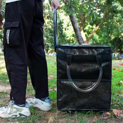 Small Black Reusable Grocery Bag on Wheels, Folding Rolling Tote - color: Black, size: Small