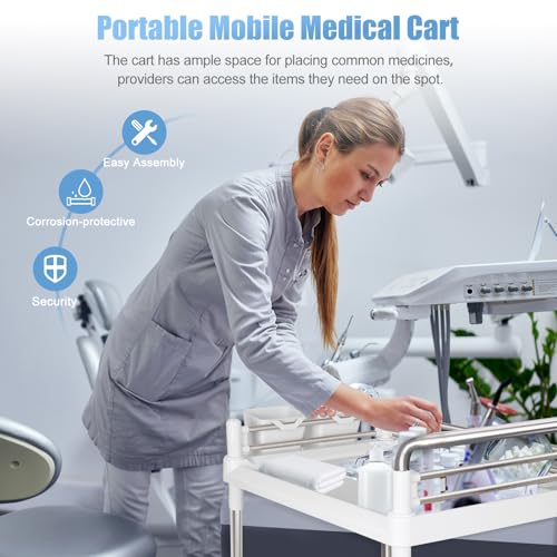 Medical Trolley Cart Mobile Utility Cart with Wheels 220 Lbs Load - color: 2-tier White