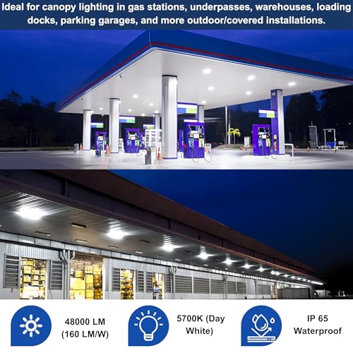300W LED Canopy Light, 48,000LM, 5700K Daylight, Waterproof