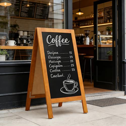 4 THOUGHT A-Frame Double-Sided Magnetic Chalkboard 40"x20", Caramel - color: Caramel