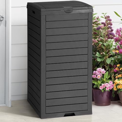 DWVO 38 Gallon Large Outdoor Trash Can, with Lid and Drip Tray, Black - color: Black, size: 38 Gallon