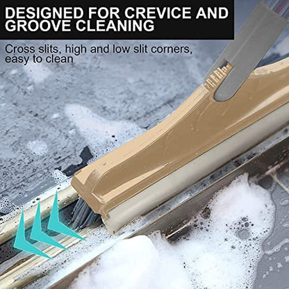 2 in 1 Floor Brush Scrubber with Long Handle Grout Brush 3 Poles 53.5'' New Upgrade Stiff Bristle Cleaning Scrub Brush with Squeegee 120°Rotating Tile Brush for Cleaning Bathroom Glass Patio Kitchen - color: Gray