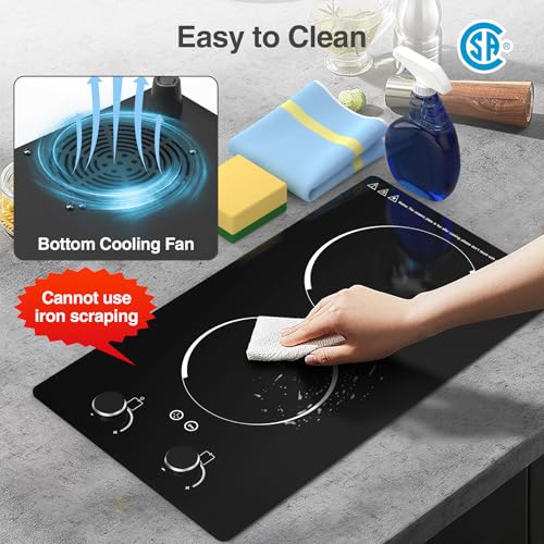 GIHETKUT Electric Cooktop,110V 2100W Electric Stove Top with Knob Control, 10 Power Levels, Kids Lock & Timer, Hot Surface Indicator, Overheat Protection,Built-in Radiant Double induction cooktop - size: 2 burner electric stove