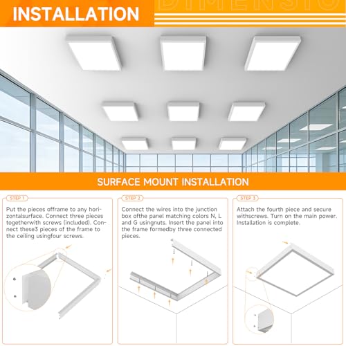 2x2FT Surface Mount Kit for LED Flat Panel Light, 3.15" Width, 2Pack - size: 2x2FT-2Pack