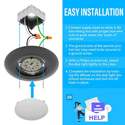 ZAGO 20 Packs Black 6 Inch LED Disk Light Surface Mount Low Profile Recessed Retrofit Ceiling Fixture for J Box, 5CCT Switchable, Dimmable, 120V, 15W, 920LM, CRI>80, ETL, Wet Location - color: 5CCT Switchable Black