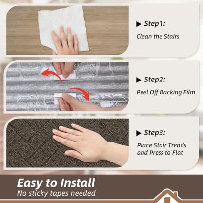 BEQHAUSE Non Slip Stair Treads for Wooden Steps 28" x 9", 15pcs, Brown - color: Brown - Geometric, size: 28 in X 9 in (15 Pieces)