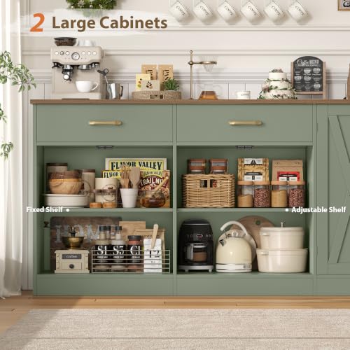 HOSTACK 71" W Kitchen Buffet Cabinet with Storage, Large Coffee Bar Cabinet - color: Sage Green