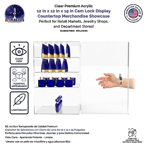Marketing Holders Acrylic Locking Vertical Cabinet with Keys 12" x 12" x 19" Clear Countertop Lucite Hinged Swing Door Locker for Retail Products and Convenience Stores Merchandise - size: 12"W x 12"D x 19"H
