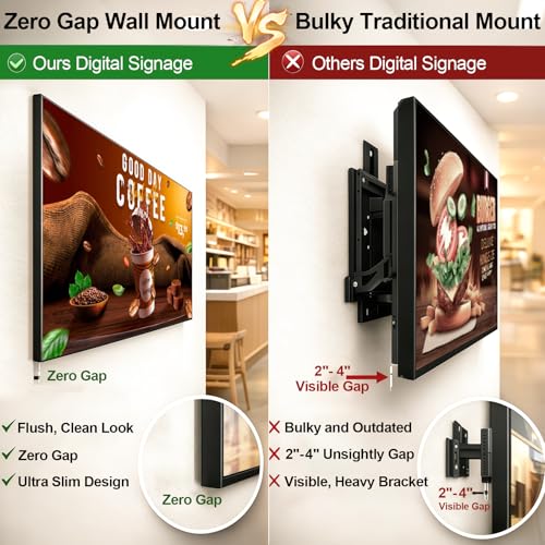49" 4K Digital Signage, 1000nits Ultra-High Wall Mount Digital Signage, Slim Frameless Advertising Display, Commerical Display LCD Monitor with CMS/U-Disk Plug&Play, Split Screen for Cafe