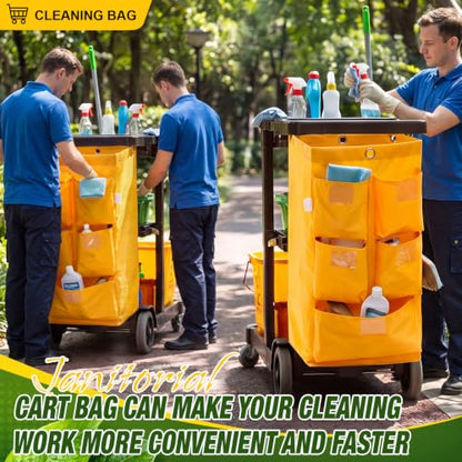 Meanplan 2 Pack Cleaning Cart Bag 20 Gallon Replacement Janitorial Cart with 5 Pockets Thick Bag Zippered 27 x 15.75 x 11 Inch Large Capacity Commercial Cleaning Bags for Housekeeping Carts(Yellow) - color: Yellow