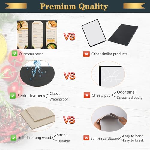 Leather Menu Book Holder Cover, 4.25"x11", 3 Views, 1 Pack - size: 4.25"x11" (3 views/ 1pack)