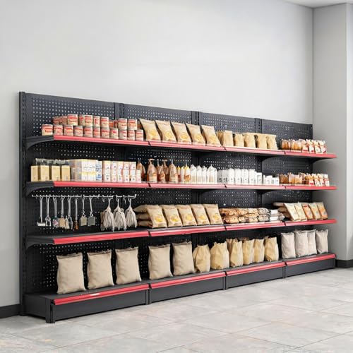 Retail Gondola Shelving Unit 5 Tier with 15 Peg Hooks, Heavy Duty Adjustable Metal Display Rack for Convenience Store, Grocery, Supermarket, Retail Shop Display Fixture(LxWxH 48x17x53in) - size: LxWxH 48x17x53in