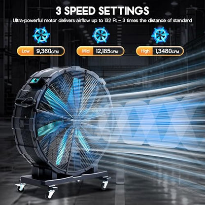 Albott 48 Inch Industrial Drum Fan with Wheels, 17,660 CFM High Velocity - size: 48 Inch