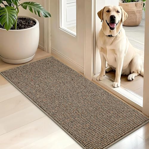 BEQHAUSE Dirt Trapper Door Mat 20" x 48", Non-Slip Washable Doormats, Beige - color: Beige, size: 20" X 48" (Rectangular)