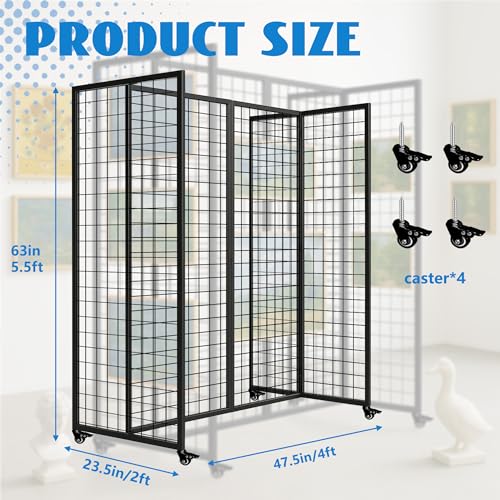 Grid Wall Panels, Grid Wall with Wheels,4x5.5Ft Gridwall Panel Display Stand,Sturdy Art Display Panels, Grid Display Stand, Black - color: Black