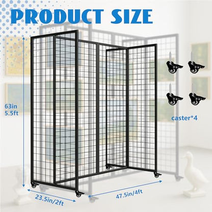 Grid Wall Panels, Grid Wall with Wheels,4x5.5Ft Gridwall Panel Display Stand,Sturdy Art Display Panels, Grid Display Stand, Black - color: Black