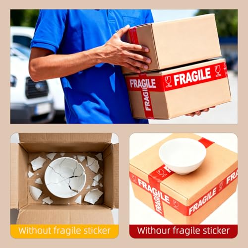 Ciieeo Fragile Packing Tape Fragile Warning Tape Stickers Seal Stickers Sealing Fragile Labels Packaging Heavy Duty Packing Care for Small Business Moving Box 1 Roll 100M