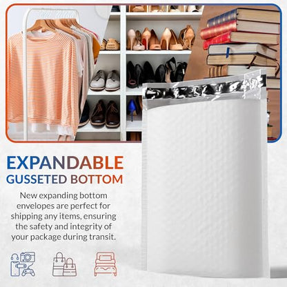 ABC PACK & SUPPLY White Bubble Mailers, 10.5 x 15.75 x 4 Inch, Pack of 10, Waterproof Self-Seal Padded Shipping Envelopes with Bottom Gusset for Secure Packaging - size: 10.5" x 15.75" x 4" / 10 Pack