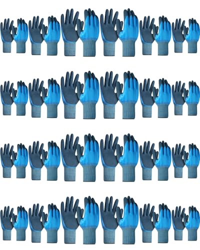 Mimorou 24 Pairs Waterproof Work Gloves Double Coated Rubber XL, Blue