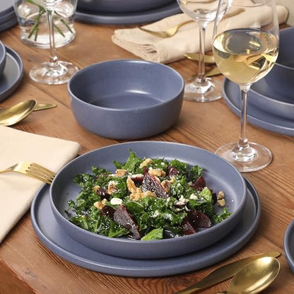 Gibson Elite Bayou Moon Plates and Bowls Sets, 16-Piece Blue Matte Stoneware Dinnerware Sets, Solid Color Reactive Glaze Dish Set - color: Matte Blue (Bayou Moon)