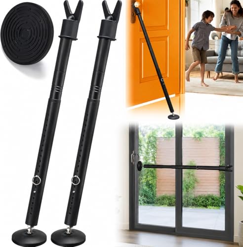 2 Pack Door Security Bar, Heavy Duty Door Brace for Front Doors, Sliding Doors & Windows, 24.5"-50.7" Adjustable Door Stopper with Anti-Slip Base for Home, Travel, Hotel & Dorm Security - color: Matte Black, size: 2 Pieces