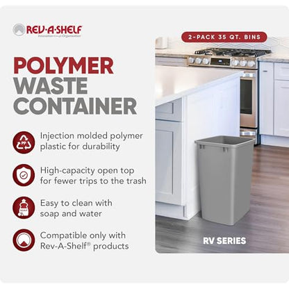 Rev-A-Shelf Double Pullout Garbage Trash Cans for Kitchen Cabinets, 35 Qt - color: Silver, style: 2 Pack