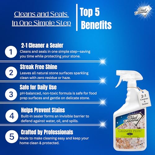 Black Diamond Stoneworks Granite Plus 2-in-1 Cleaner & Sealer, pH Neutral, Streak-Free Stone Cleaner for Granite, Marble, Quartz, Travertine & Limestone Countertops, Ready to Use, 32 Fl Oz (Pack of 2) - size: 32 Fl Oz (Pack of 2)
