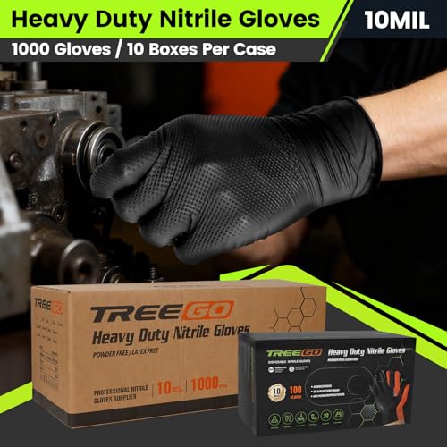 TREEGO Black 10 Mil Diamond Grip Nitrile Gloves Case, Large, 1000 Count - color: 1000 Black, size: Large