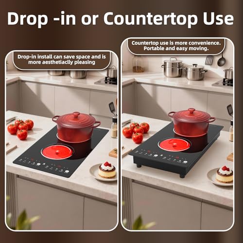 VBGK Electric Cooktop,110V 2100W Stove Top with LED touch Control,9 Power Levels, Kids Lock & 2H Timer,Overheat Protection stove,12 Inch 2 burner Electric cooktop - size: 2 burner electric stove