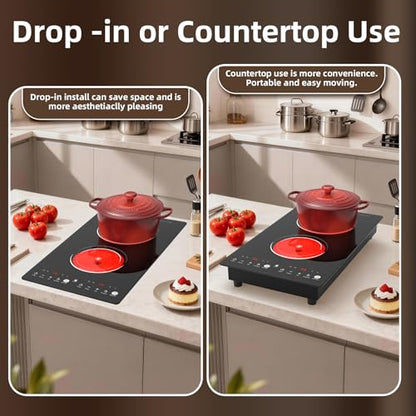 VBGK Electric Cooktop,110V 2100W Stove Top with LED touch Control,9 Power Levels, Kids Lock & 2H Timer,Overheat Protection stove,12 Inch 2 burner Electric cooktop - size: 2 burner electric stove