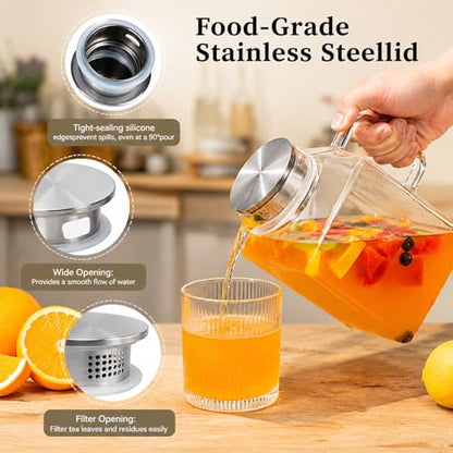 1 Gallon Square Glass Pitcher with Lid and Handle,Water Jug for Fridge