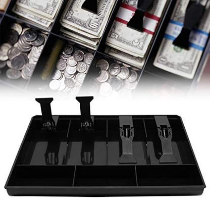 Cash Register Drawer Insert Tray with 4 Bill/3 Coin Compartments for Money Storage, Black - size: 4 Bill/3 Coin