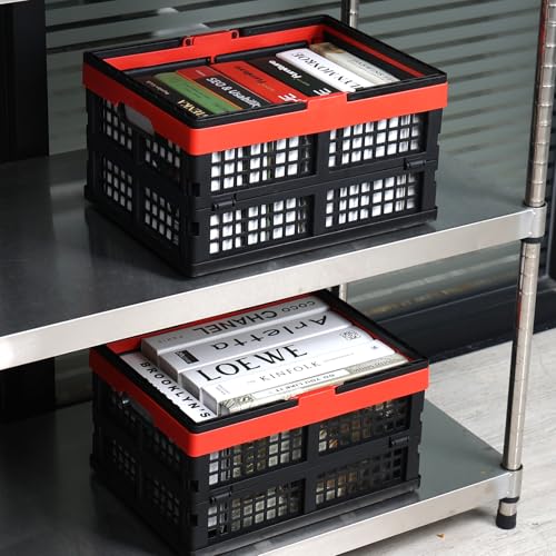 15 L Folding Crate with Handle, Plastic Shopping Basket, 2 Packs