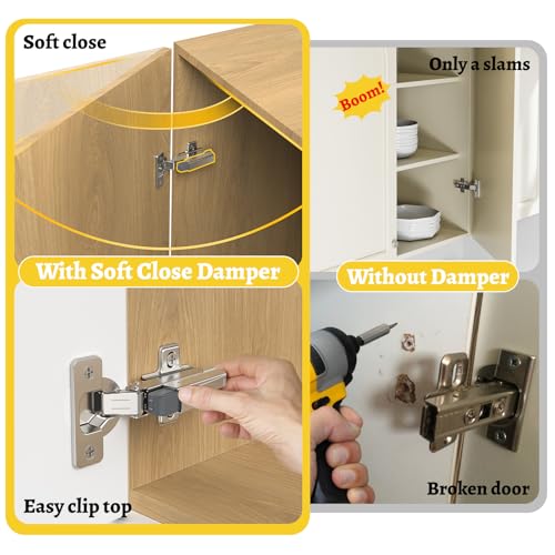 Onemake 10 Pack Soft Close Motion Damper Mechanism for Full Overlay Hinges, Smooth Slow Straight-Arm, Clip Top Retrofitting Attachment, Cabinet Door Concealed Replacement Hardware Accessories