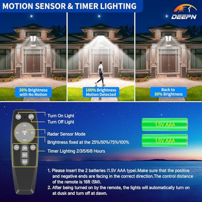 Deepn Solar Lights Outdoor, 8000W Solar Street Lights Outdoor Motion Sensor