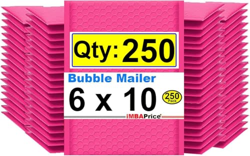iMBAPrice 6x10 Inch Hot Pink Bubble Mailers #0 – 250 Pack Self-Seal Padded Envelopes, Waterproof Bubble Shipping Bags for Small Business, Mailing & Packaging - color: Pink Poly Bubble, size: 6"x10" Poly (250 Envelopes)